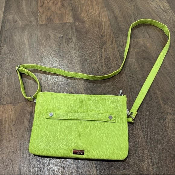 THIRTY-ONE Jewell Street Style Purse Lime Green Citrus Pebble Crossbody Clutch - Picture 4 of 11